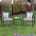 3-Piece Wicker Patio Conversation Set with Cushions and Side Table