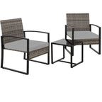 3-Piece Wicker Patio Conversation Set with Cushions and Side Table