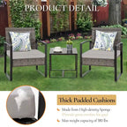 3-Piece Wicker Patio Conversation Set with Cushions and Side Table
