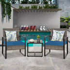 3-Piece Wicker Patio Conversation Set with Cushions and Side Table