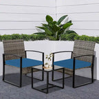 3-Piece Wicker Patio Conversation Set with Cushions and Side Table