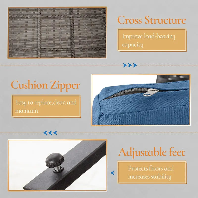 3-Piece Wicker Patio Conversation Set with Cushions and Side Table