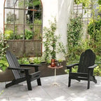 LUE BONA All-Weather Folding Plastic Outdoor Patio Adirondack Chairs With Cup Holder Set of 2 - 35D x 30W x 36.2H