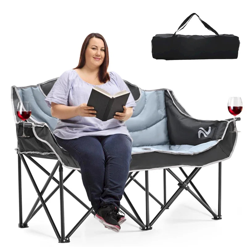 DoCred Double Camping Chair, Fully Padded Folding Camping Duo Chair