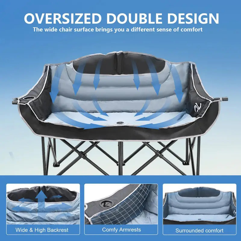 DoCred Double Camping Chair, Fully Padded Folding Camping Duo Chair