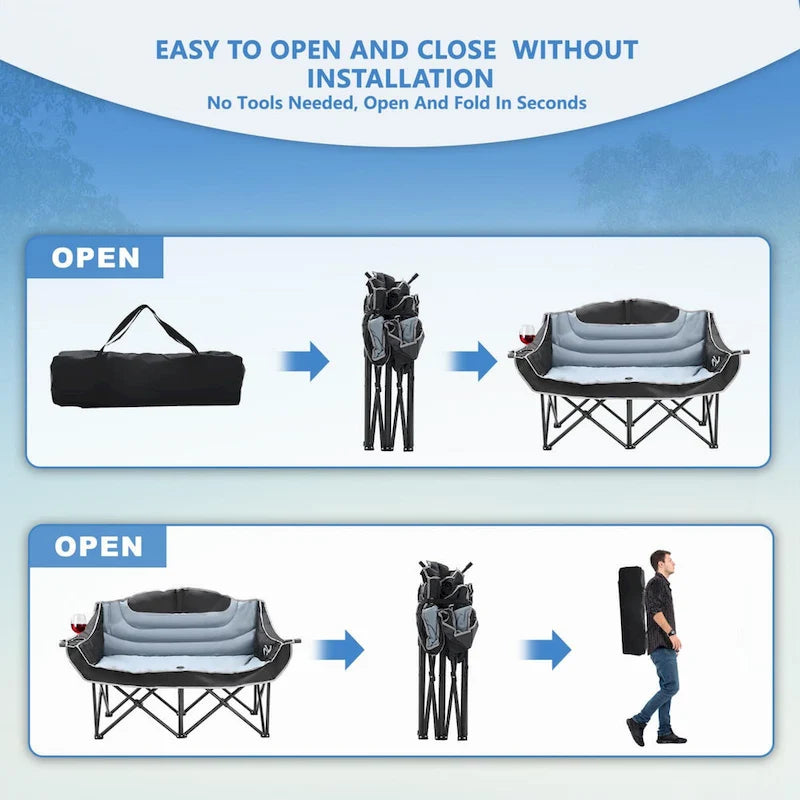 DoCred Double Camping Chair, Fully Padded Folding Camping Duo Chair