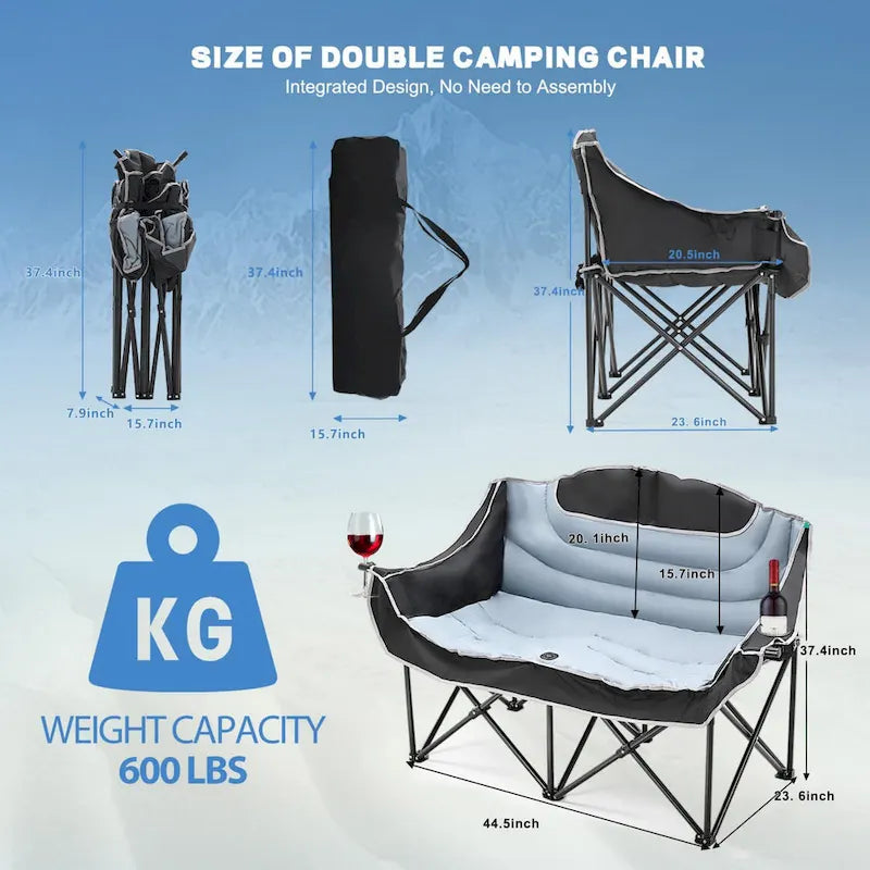DoCred Double Camping Chair, Fully Padded Folding Camping Duo Chair