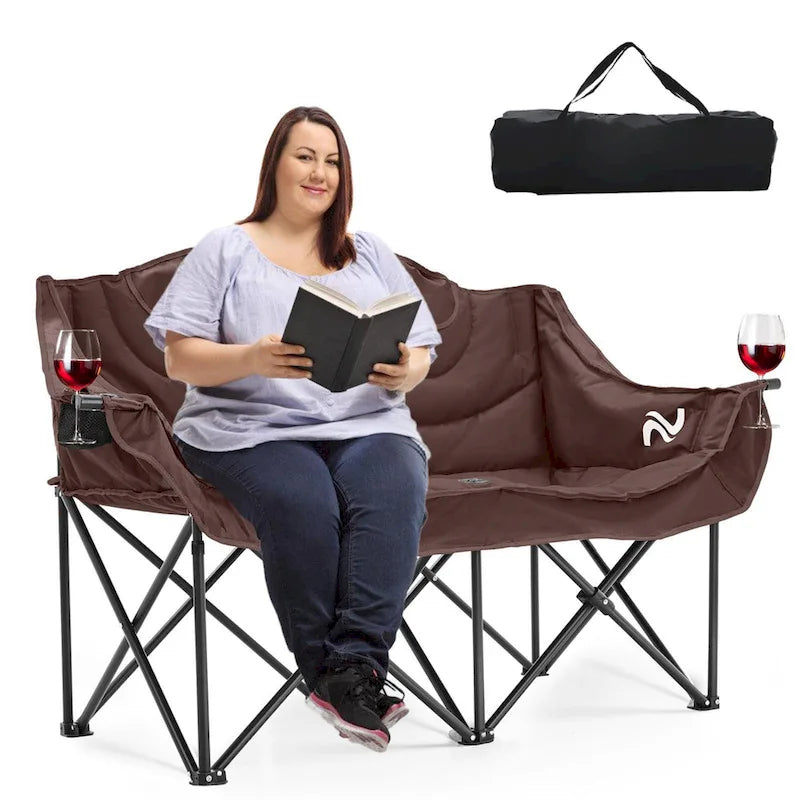 DoCred Double Camping Chair, Fully Padded Folding Camping Duo Chair