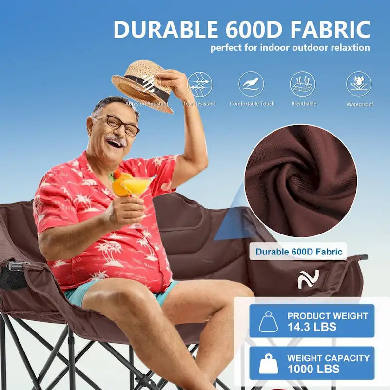 DoCred Double Camping Chair, Fully Padded Folding Camping Duo Chair