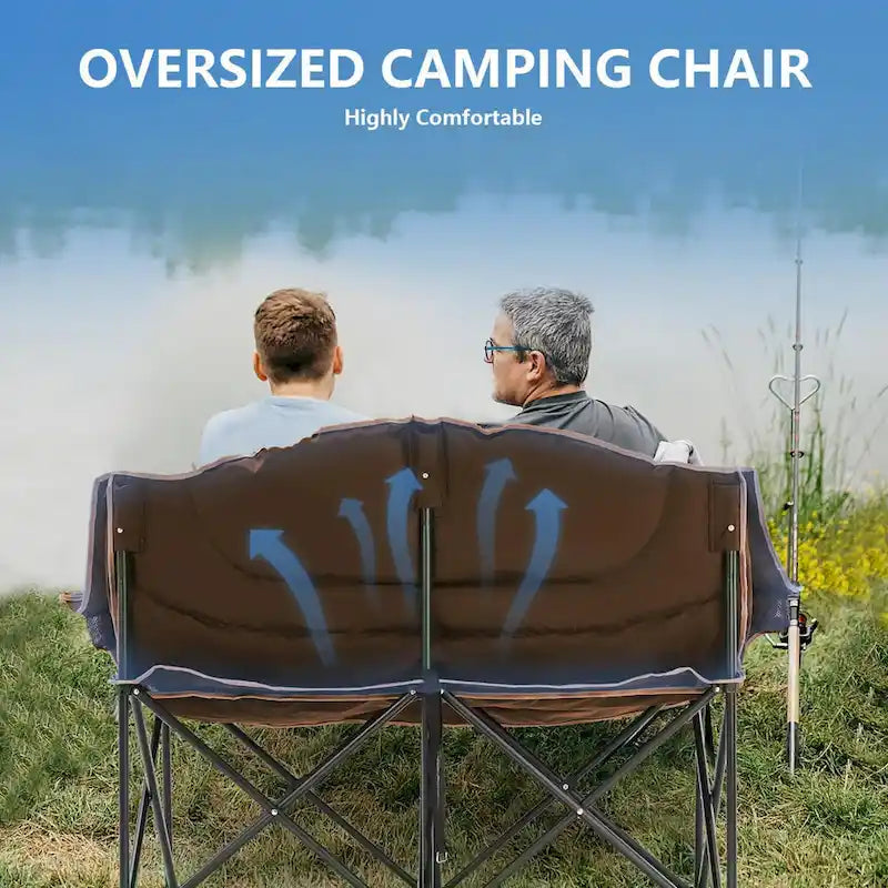 DoCred Double Camping Chair, Fully Padded Folding Camping Duo Chair