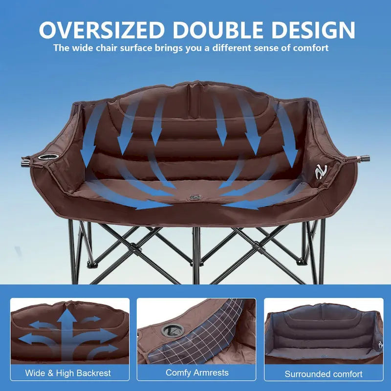 DoCred Double Camping Chair, Fully Padded Folding Camping Duo Chair