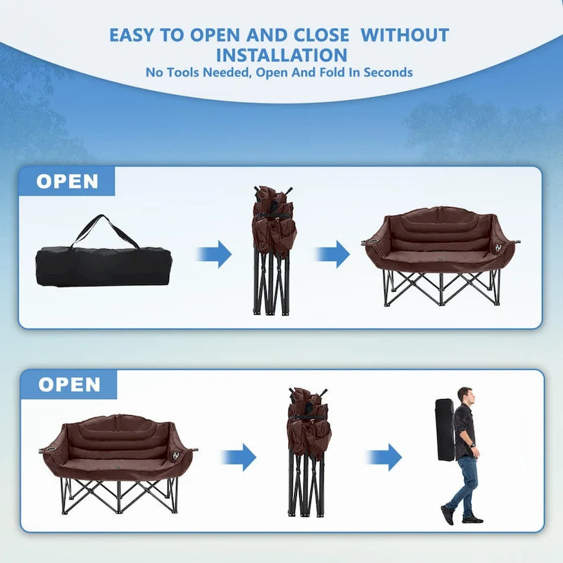 DoCred Double Camping Chair, Fully Padded Folding Camping Duo Chair