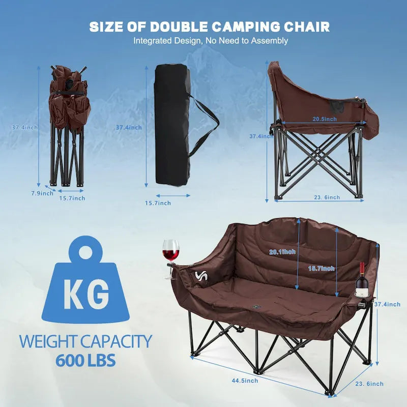 DoCred Double Camping Chair, Fully Padded Folding Camping Duo Chair