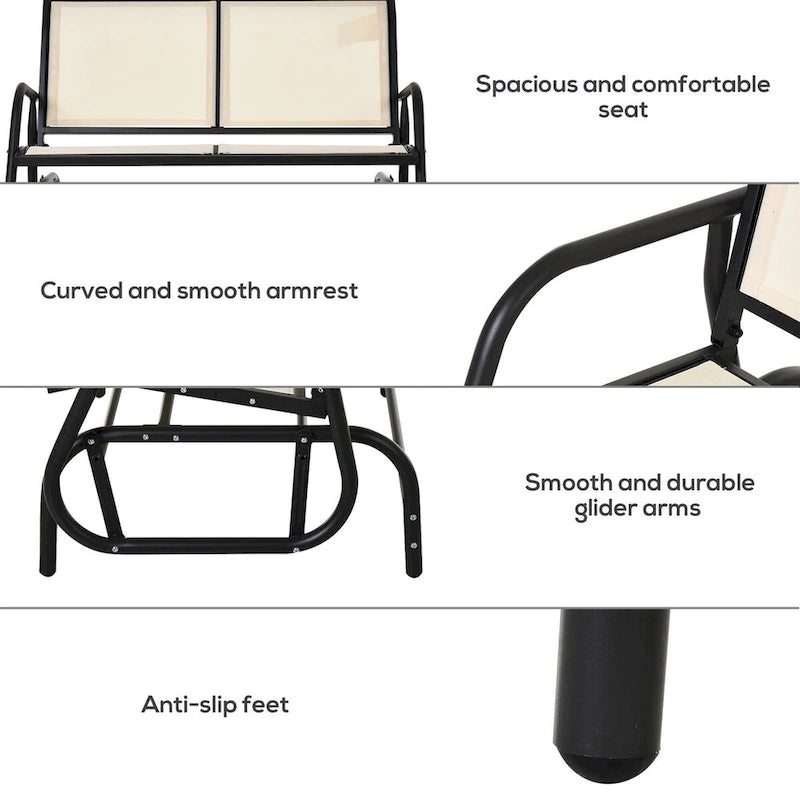 2-Person Outdoor Glider Bench with Powder Coated Steel Frame