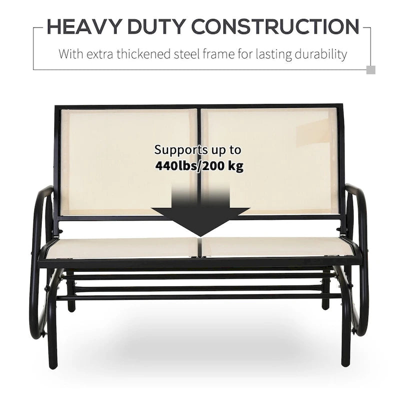 2-Person Outdoor Glider Bench with Powder Coated Steel Frame