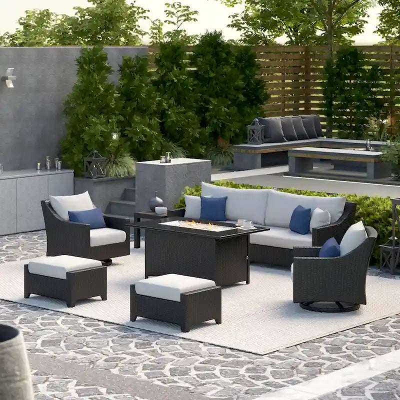 Deco 8 Piece Sunbrella Outdoor Patio Motion Fire Set with Table