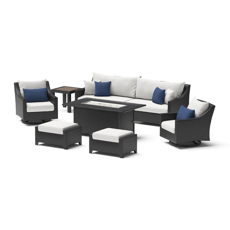 Deco 8 Piece Sunbrella Outdoor Patio Motion Fire Set with Table