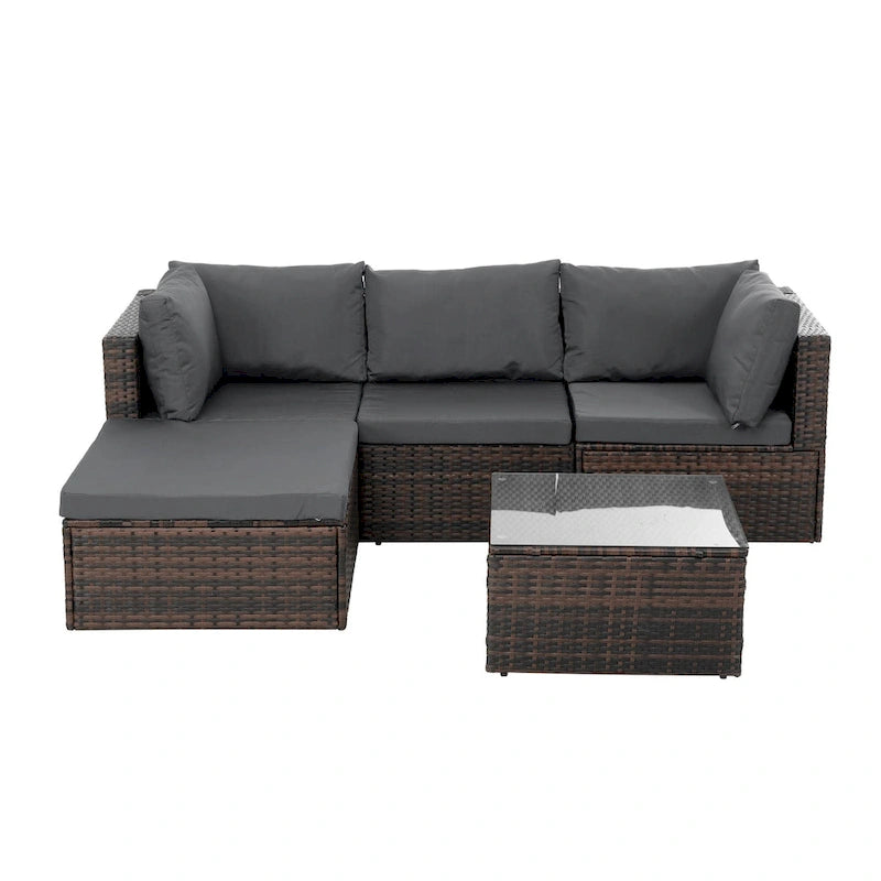 Seasonal PE Wicker Furniture with Tempered Glass Coffee Table