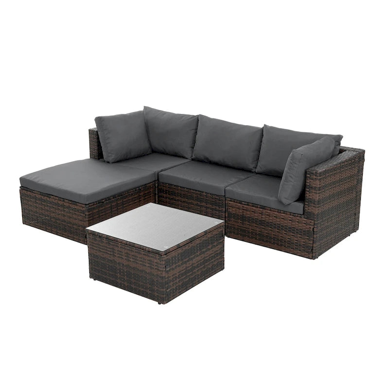 Seasonal PE Wicker Furniture with Tempered Glass Coffee Table