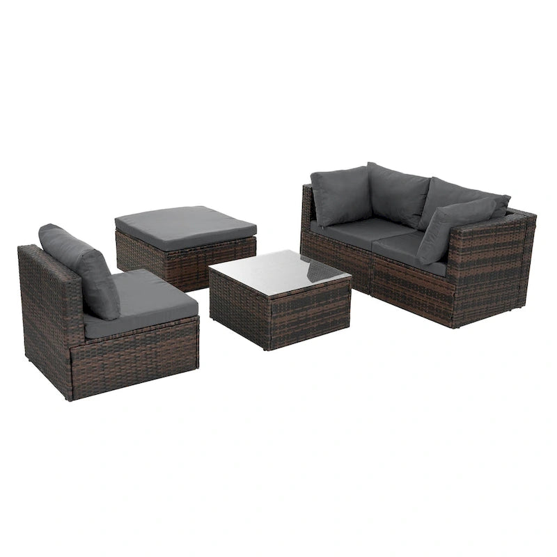 Seasonal PE Wicker Furniture with Tempered Glass Coffee Table