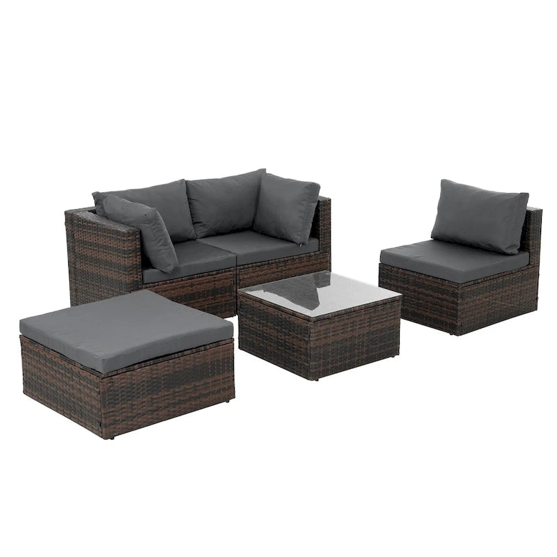 Seasonal PE Wicker Furniture with Tempered Glass Coffee Table