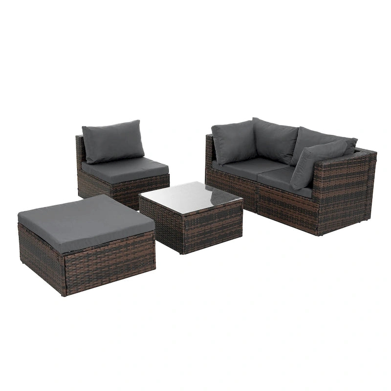 Seasonal PE Wicker Furniture with Tempered Glass Coffee Table