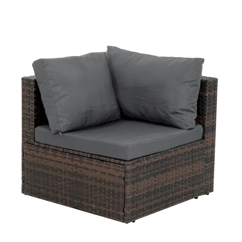 Seasonal PE Wicker Furniture with Tempered Glass Coffee Table