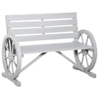 Outdoor Wooden Wagon Wheel Bench, Rustic Patio 2-Person Slatted Seat Bench with Backrest