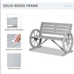 Outdoor Wooden Wagon Wheel Bench, Rustic Patio 2-Person Slatted Seat Bench with Backrest