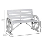 Outdoor Wooden Wagon Wheel Bench, Rustic Patio 2-Person Slatted Seat Bench with Backrest