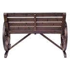 Outdoor Wooden Wagon Wheel Bench, Rustic Patio 2-Person Slatted Seat Bench with Backrest
