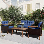 4-Piece Garden Furniture, Patio Seating Set,PE Rattan Outdoor Sofa Set,Wood Table and Legs
