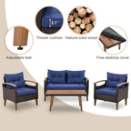 4-Piece Garden Furniture, Patio Seating Set,PE Rattan Outdoor Sofa Set,Wood Table and Legs