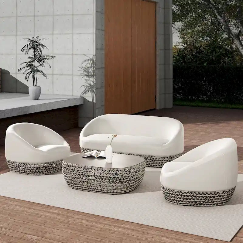 Willow Rope Woven Deep Seating Patio Conversation