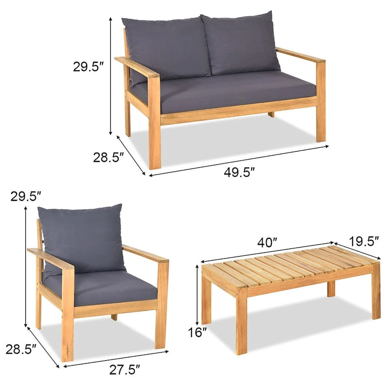 Outdoor Cushioned Wooden Conversation Patio Furniture