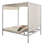 Beige Outdoor Sun Lounger with Adjustable Canopy, Table, Three-Position Backrest, and Floral Cushioned, Durable Metal Frame