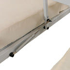 Beige Outdoor Sun Lounger with Adjustable Canopy, Table, Three-Position Backrest, and Floral Cushioned, Durable Metal Frame