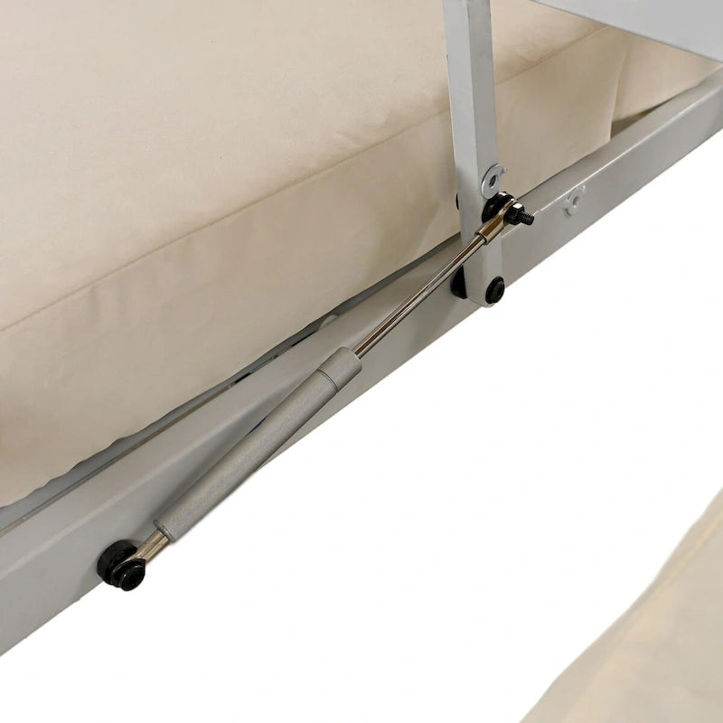 Beige Outdoor Sun Lounger with Adjustable Canopy, Table, Three-Position Backrest, and Floral Cushioned, Durable Metal Frame