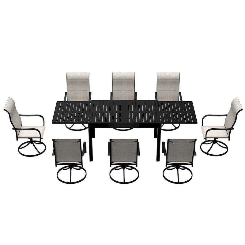 9 Piece Metal Frame Patio Dining Set, Aluminum Extendable Dining Table
