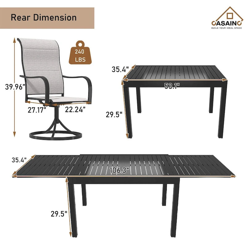 Metal Frame Patio Dining, Aluminum Extendable Dining Table