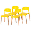 Modern Open Back Plastic Dining Chair with Beech Wood Legs