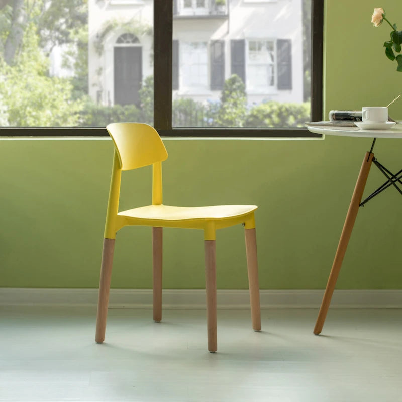 Modern Open Back Plastic Dining Chair with Beech Wood Legs