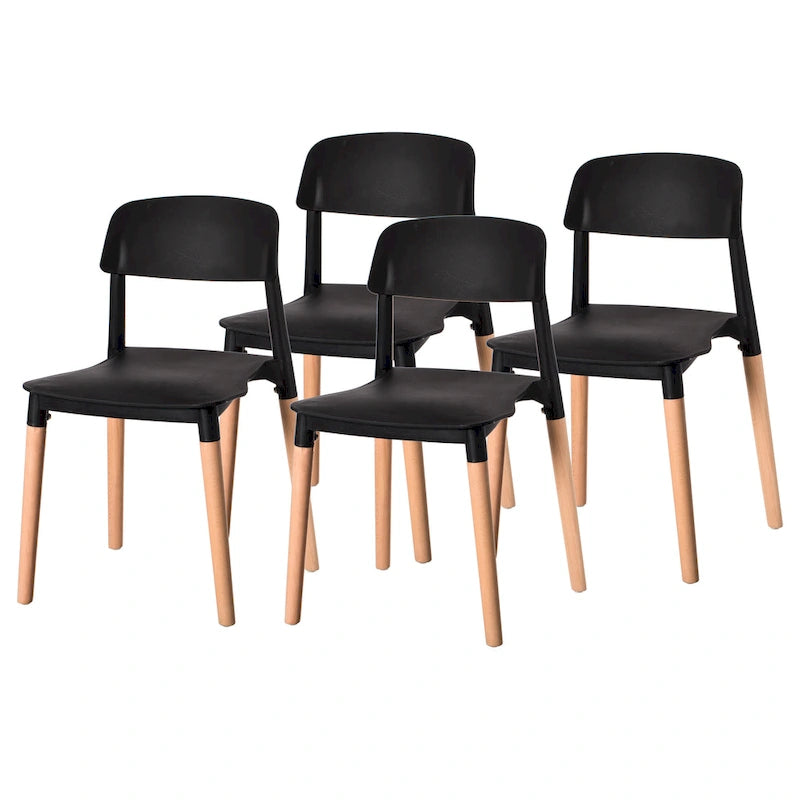 Modern Open Back Plastic Dining Chair with Beech Wood Legs