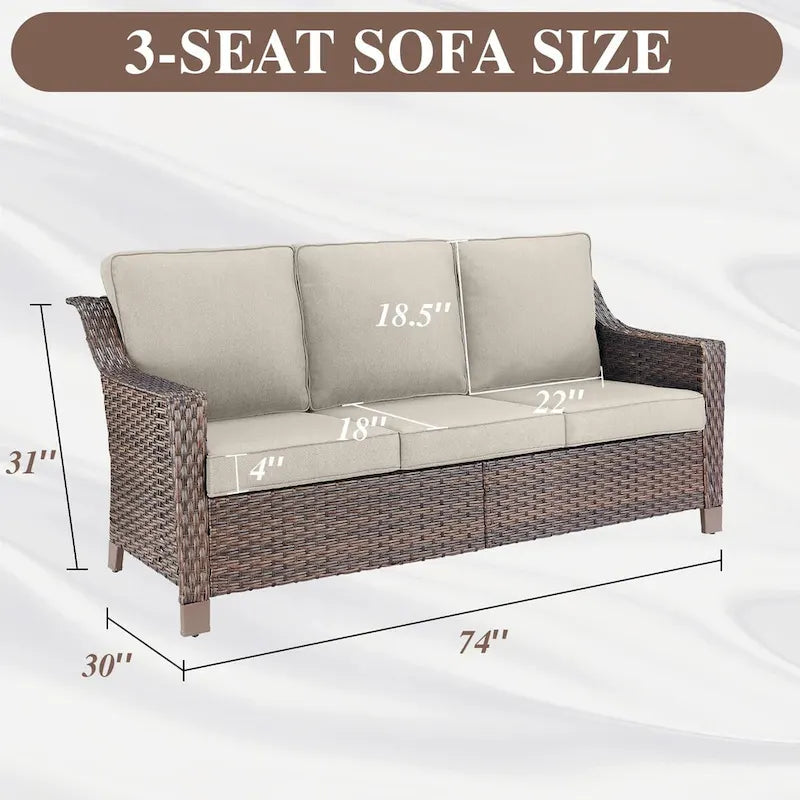 Rattan Patio Sofa Chair Set with Ottomans - Brown