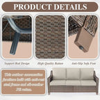 Rattan Patio Sofa Chair Set with Ottomans - Brown