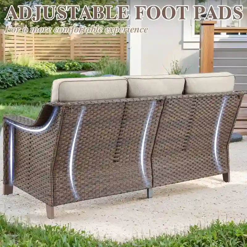 Rattan Patio Sofa Chair Set with Ottomans - Brown