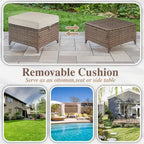 Rattan Patio Sofa Chair Set with Ottomans - Brown