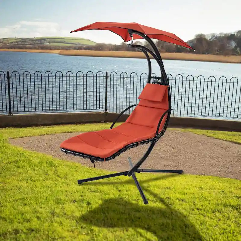 Hanging Chaise Lounger Chair Swing with Removable Canopy Outdoor Swing Chair - 42.52L * 72.83W * 82.68H