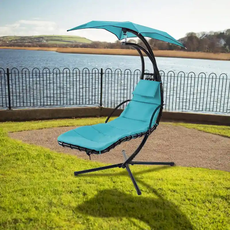 Hanging Chaise Lounger Chair Swing with Removable Canopy Outdoor Swing Chair - 42.52L * 72.83W * 82.68H
