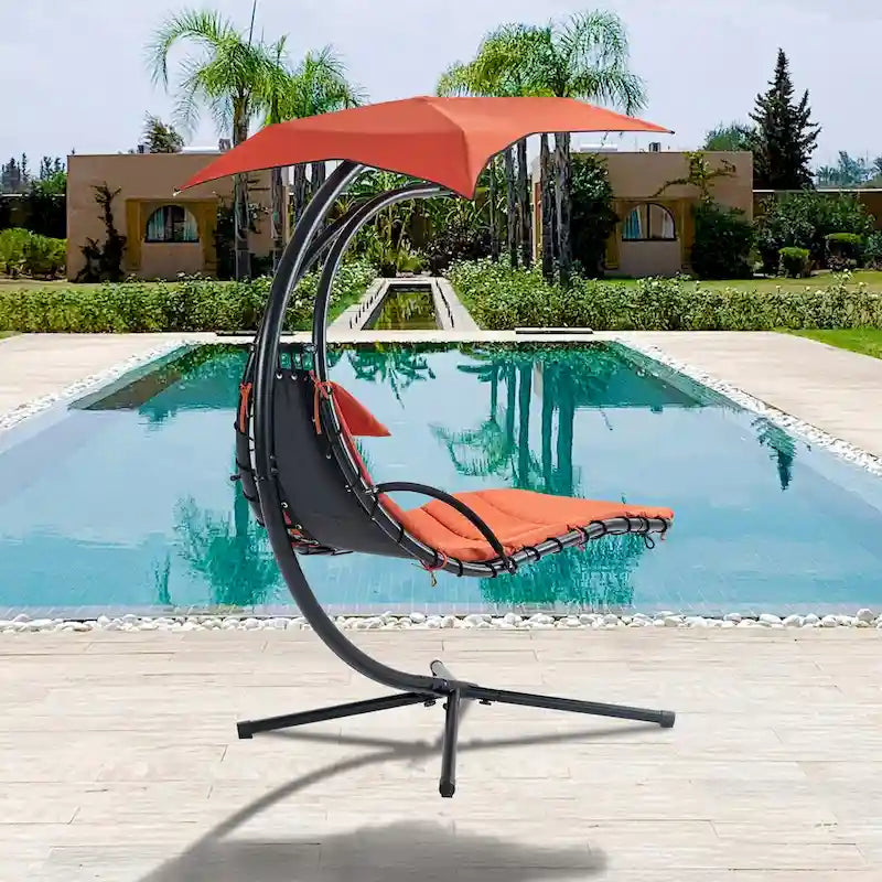 Hanging Chaise Lounger Chair Swing with Removable Canopy Outdoor Swing Chair - 42.52L * 72.83W * 82.68H